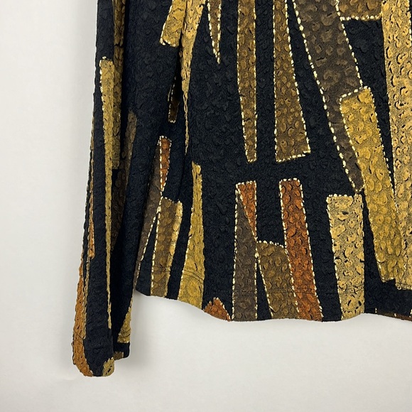 Chico’s long sleeve blouse black with gold metallic detail lace 2 - Picture 6 of 8